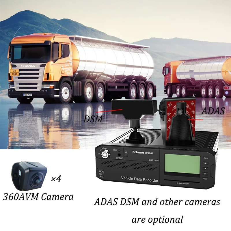360AVM 피쉬아이 3D 카메라 비디오 레코더 ADAS DSM AI MDVR 8채널 4G GPS WiFi 올인원 안전 운전 모니터링 시스템 트럭