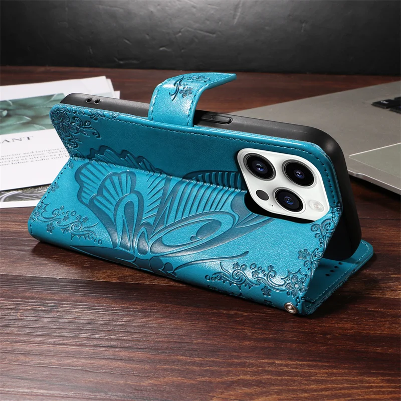 Fashion Butterfly Leather Phone Case with Card Slot - Soft Protective Cover