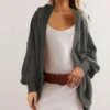 Women's Hoodies Autumn and Winter Jacket Hooded Temperament Commuting Loose Back Splicing Casual Cardigan Sweater 3