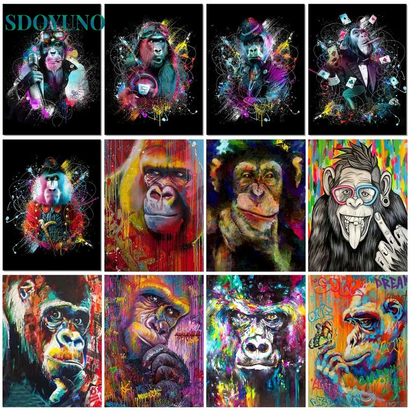 Suoyuno Pittura A Olio Fai Da Te Con I Numeri Gorilla Disegno Su Tela Dipinto A Mano Regalo Animale Kit Di Pittura Acrilica Wall Art Picture Home De