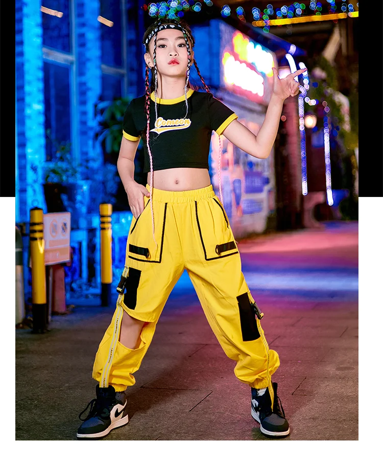 

Kostum Pertunjukan Jazz Anak Pakaian Jalanan Pakaian Tari Hip Hop untuk Anak Perempuan Pakaian Latihan Tari Jalanan Longgar Paka