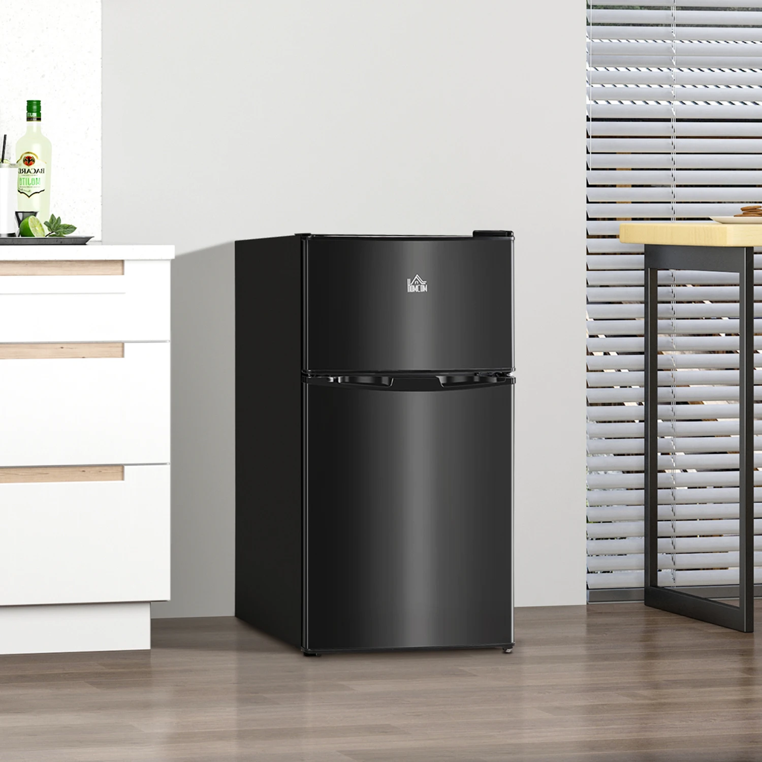 HOMCOM 3.2 Cu.Ft Mini Fridge with Freezer, Double Door Compact Refrigerator with Adjustable Thermostat, Shelf and Reversible Doo 2