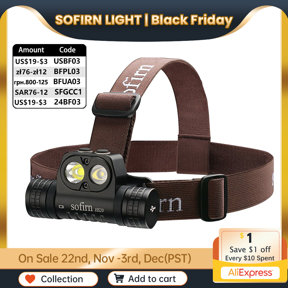 Sofirn-HS20 USB C 18650 Rechargeable LED Headlamp 2700lm Powerful Headlight with Dual Switch Indicator