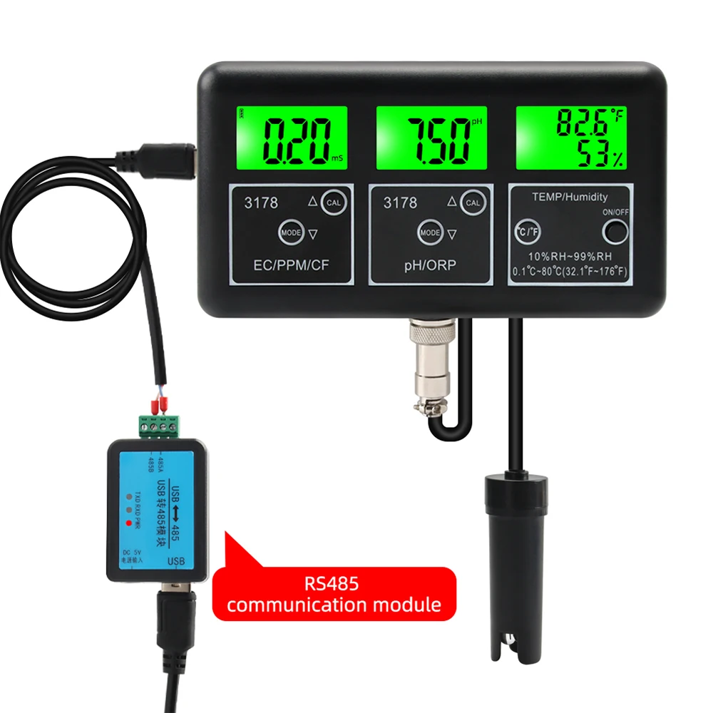 7 in 1 PH Meter for Water Digital Water Quality Tester EC/TDS/PH/CF/ORP/Temperature/Humidity Meter with RS485 Communication Modu