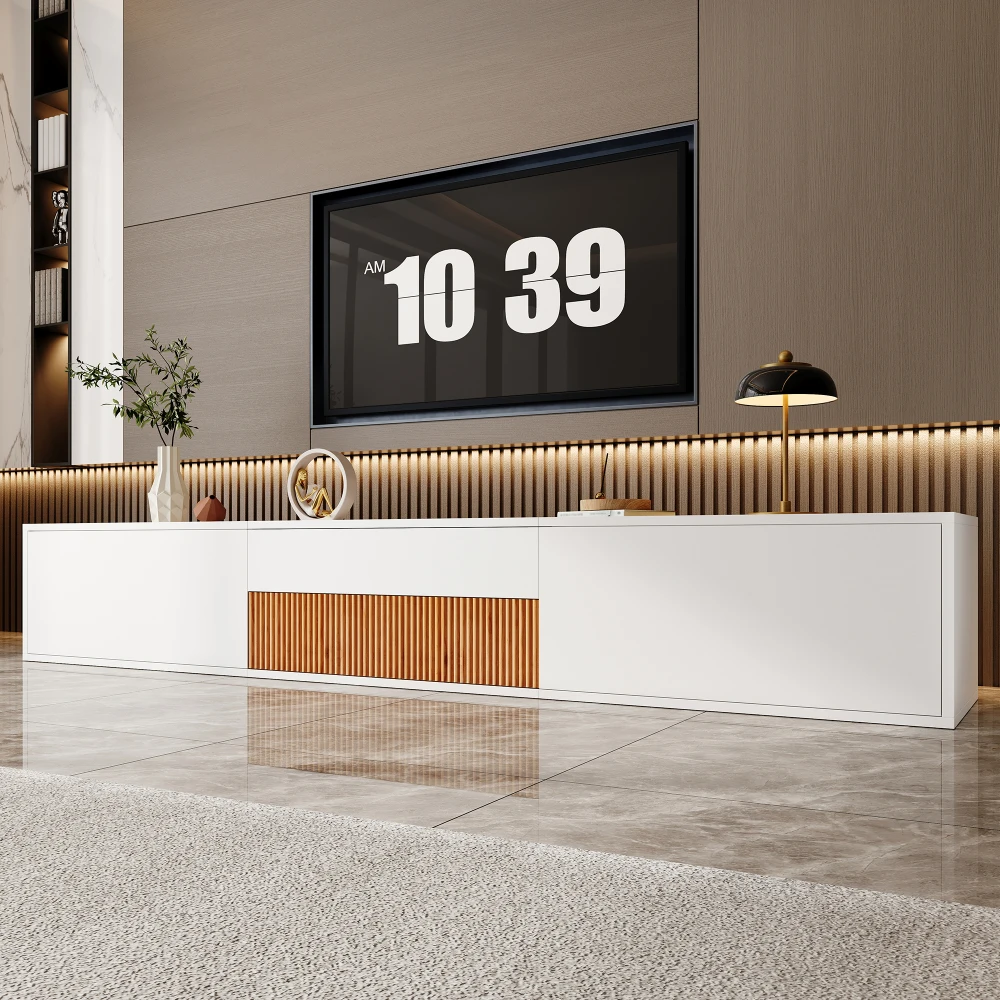 180 x 34 x 30 cm moderner TV-Schrank, mit Schranktüren und offenen Regalen, TV-Ständer, TV-Panel, einzigartiges Design, bietet Platz für einen Projektor – Detail 3