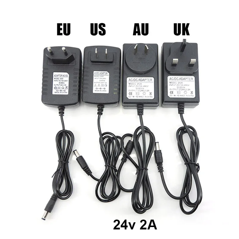 AC to DC 24V 24 volt EU US AU UK plug Power Supply Adapter 2A 2000ma Transformer Charger For LED Strip light UV LED Nail Dryer