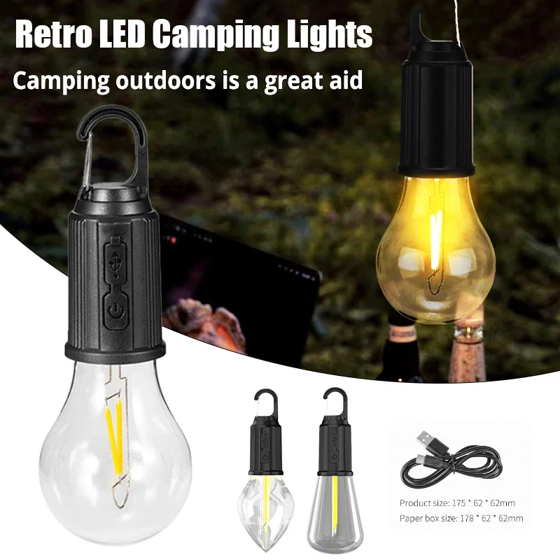 Portable Outdoor LED Camping Light with 3 Modes Super Emergency USB Rechargeable with Hook for Tent Fishing Nightlights