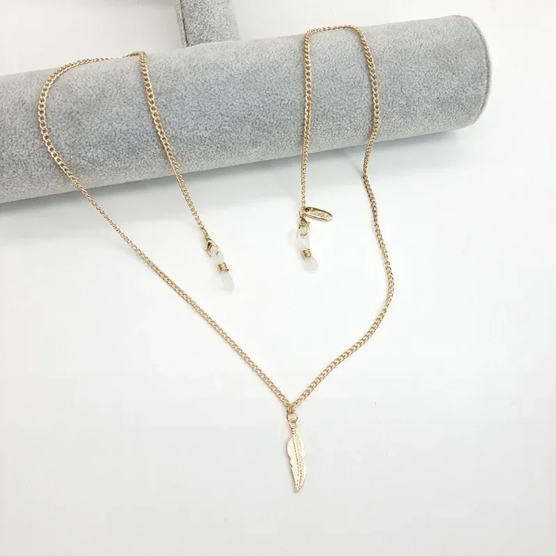 Round Feather Glasses Chain Alloy Anti-Loss Eyewear Necklace Unisex Sunglasses Holder for Women & Men