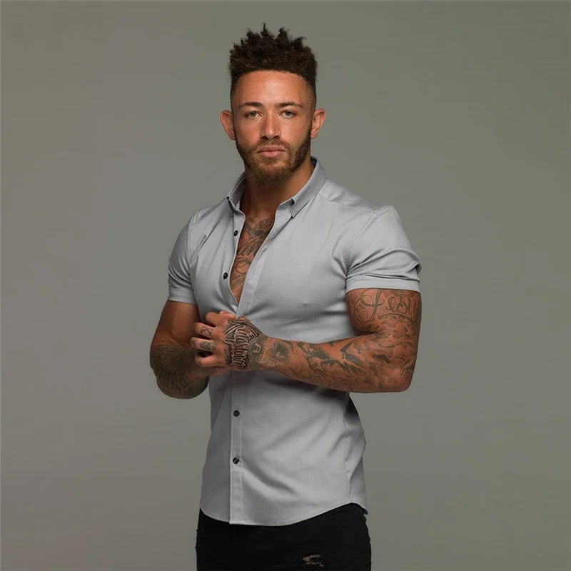 Casual Short Sleeved Shirt Short Sleeved Shirt Button Down Shirt Men's Fashion Dress Shirt Summer Classic Slim Fit Button Short Sleeve Shirts For Men Casual Business Male Hipster Social Shirt