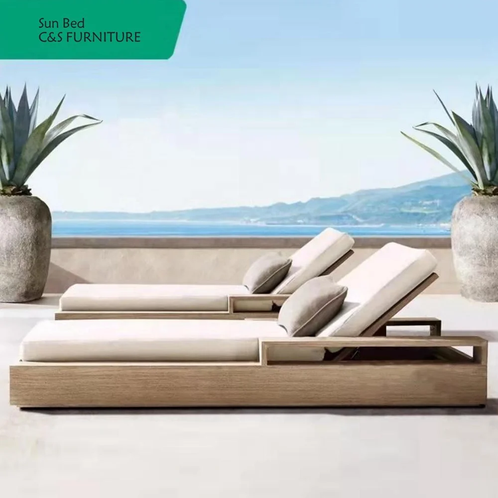 Outdoor Beach Swimming Pool Folding Lounge Chair Sunbed Aluminum Sunbed Modern Furniture High Quality Wood Lying Bed Texture