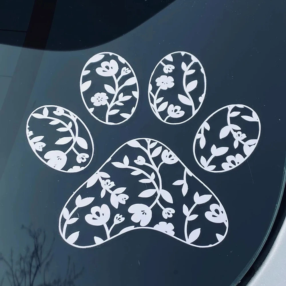 

Funny Floral Paw Print Window Car Sticker Side Body Bumper Windshield Auto Vehicle Decal for Jeep BMW Pickup Truck