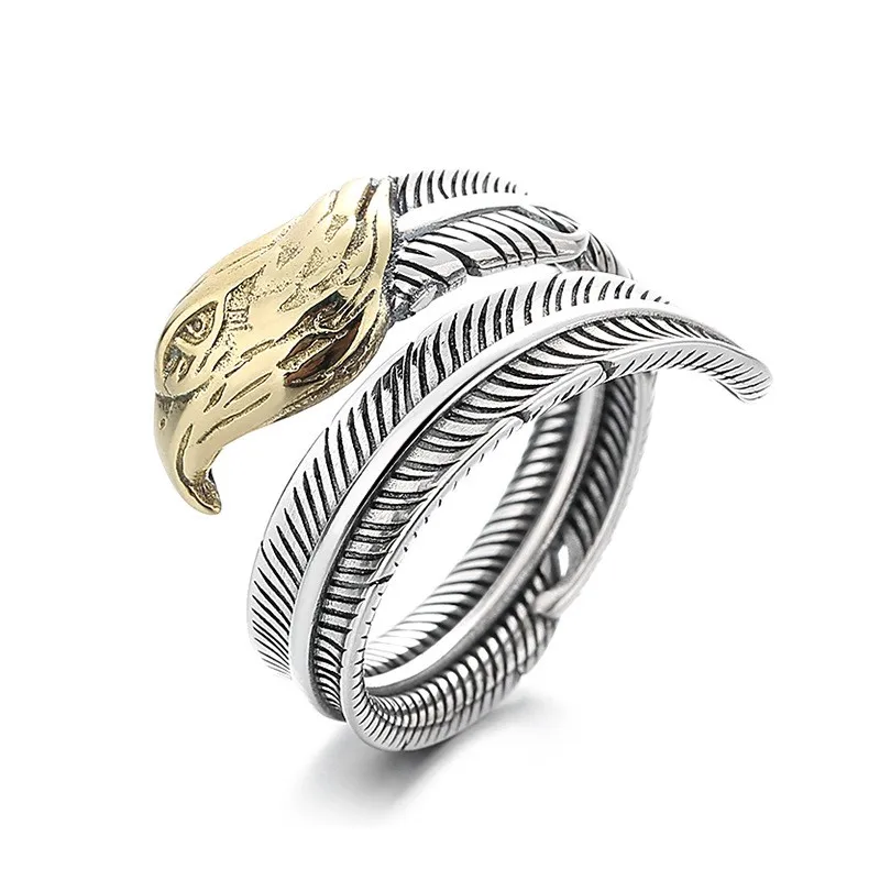 

782FJ ZFSILVER Silver 925 Fashion Trendy Adjustable Retro Creative Fine Love Eagle Wing Ring For Men Women Wedding Party Jewelry
