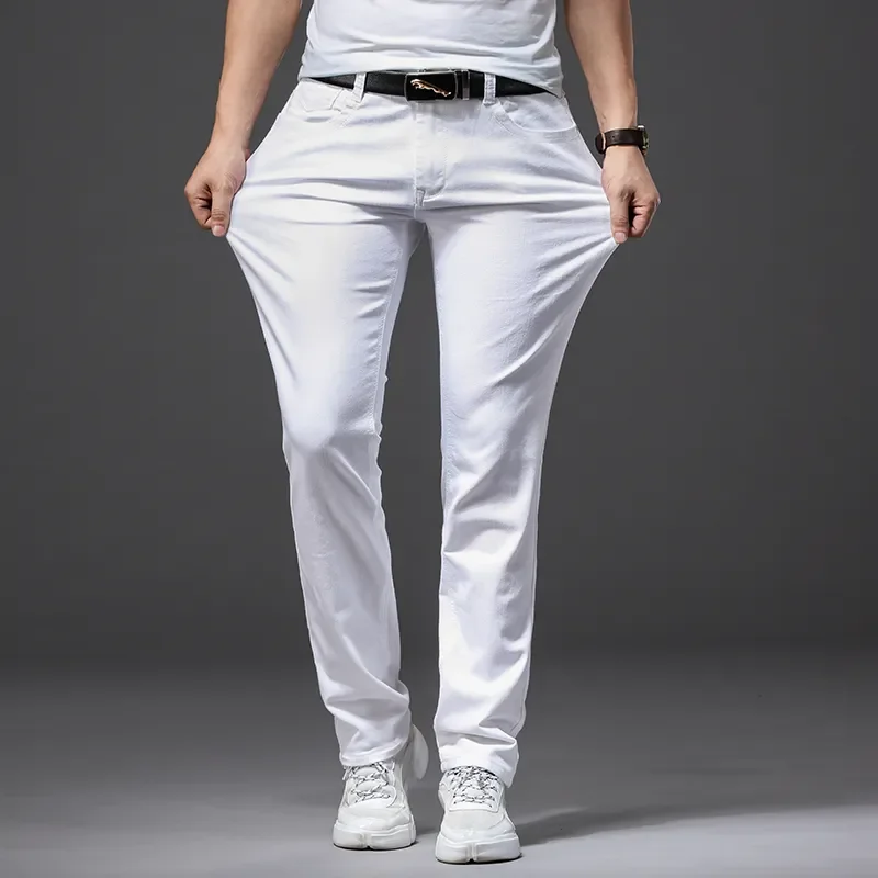 

Men White Jeans Fashion Casual Classic Style Slim Fit Soft Trousers Male Brand Advanced Stretch Pants