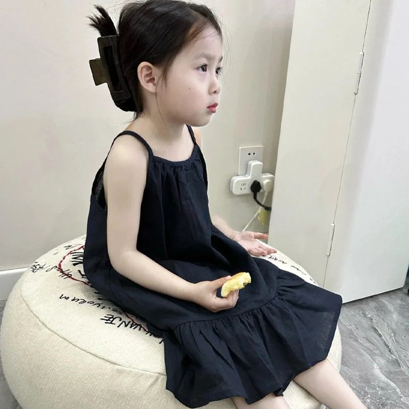 

Корейское однотонное летнее платье для девочек, новое модное пляжное платье без рукавов