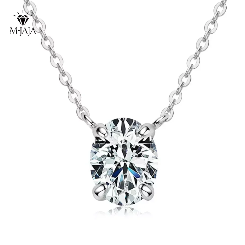 

M-JAJA 7*9mm Real Moissanite 100% 925 Sterling Silver Chain 3EX VVS1 D Oval Cut Gemstone Pendant Necklace Lab Diamond Jewelry