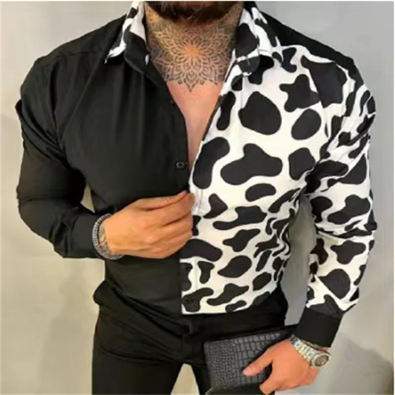 Leopard Print Men's Tops Shirt Chain Pattern Plaid Fashion Design Street Outdoor Leisure Sports 2023 Spring Summer