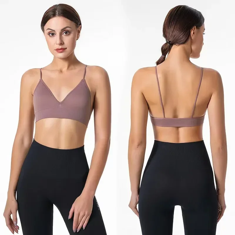 

Sports Bra Seamless Push Up Bra Women's Tube Top Crop Top Fitness Yoga Top Deep V Sexy Triangle Cup Bralette Boneless