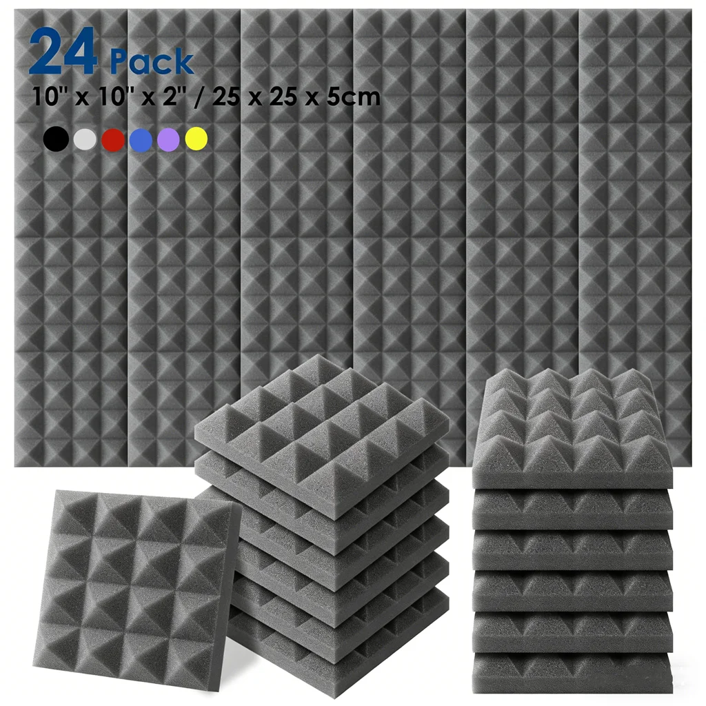24 ชิ้น 250x250x50 มม. โฟมดูดซับเสียงรูปทรงพีระมิด แผ่นลดเสียงรบกวน ป้องกันเสียงสะท้อน 1
