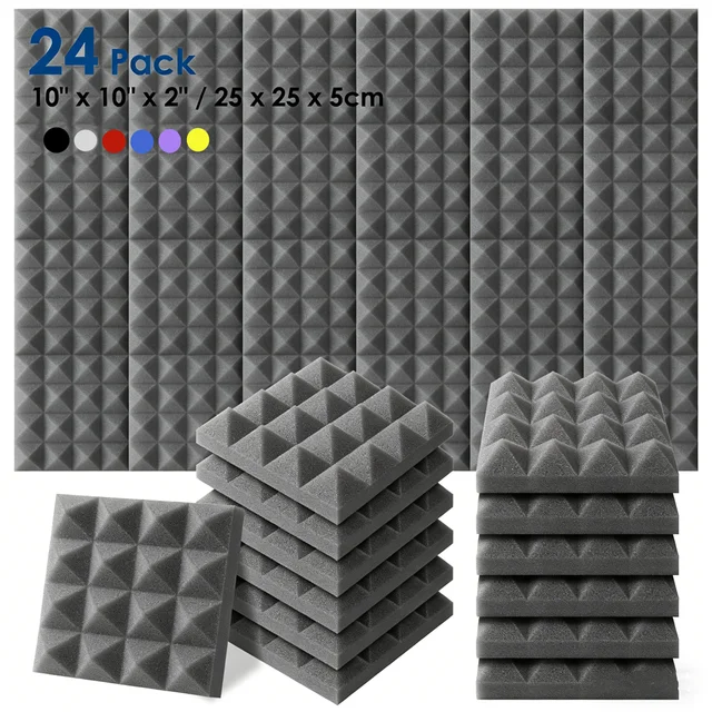 24 ชิ้น 250x250x50 มม. โฟมดูดซับเสียงรูปทรงพีระมิด แผ่นลดเสียงรบกวน ป้องกันเสียงสะท้อน 1