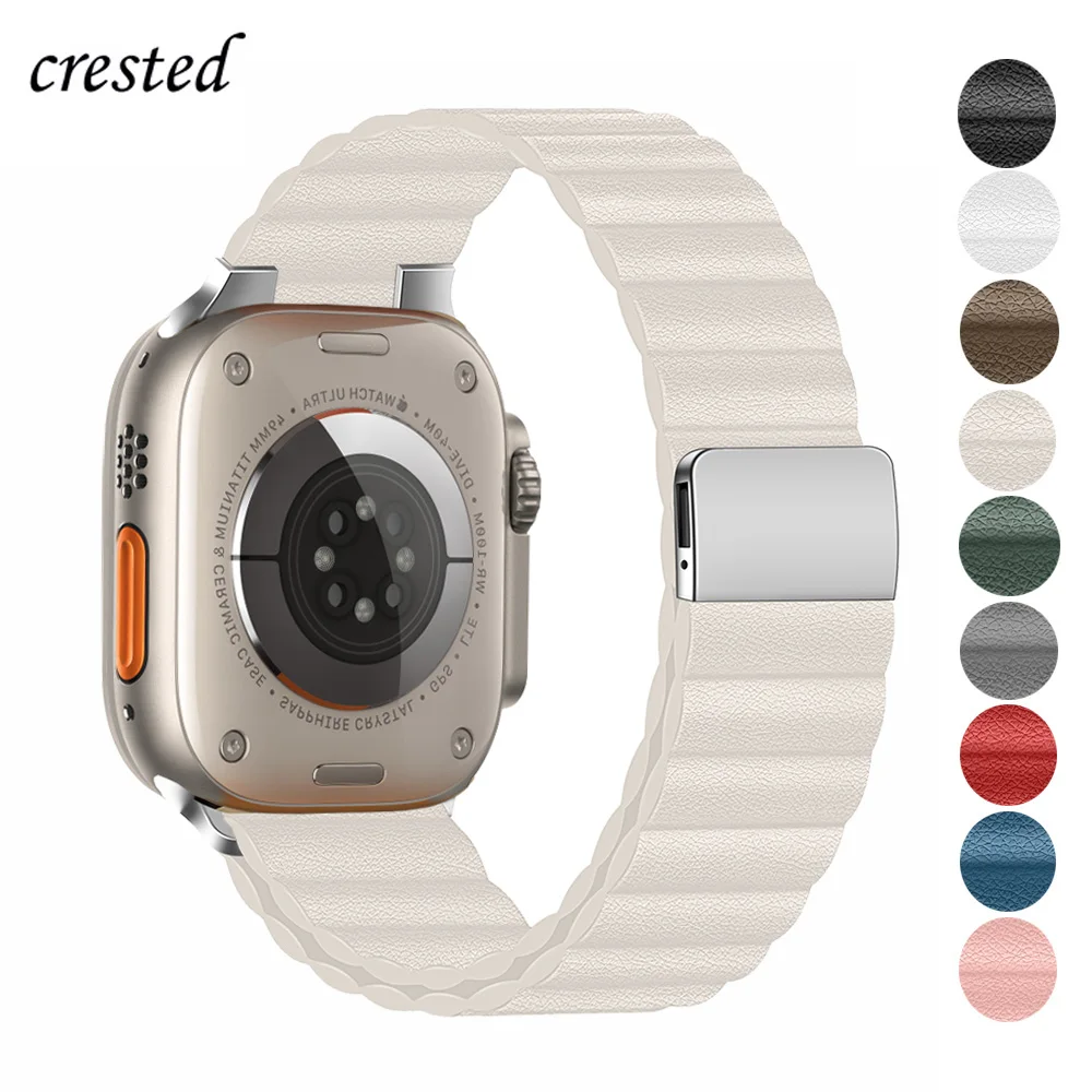 

Ремешок магнитный для Apple watch Ultra Band, кожаный браслет для iWatch series 7 8 6 5 4 SE, 49 мм 44 мм 45 мм 40 мм 41 мм 45 мм