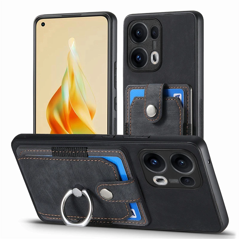 Luxury Leather Magnetic Wallet Case with Ring Stand and Card Slot - Shockproof