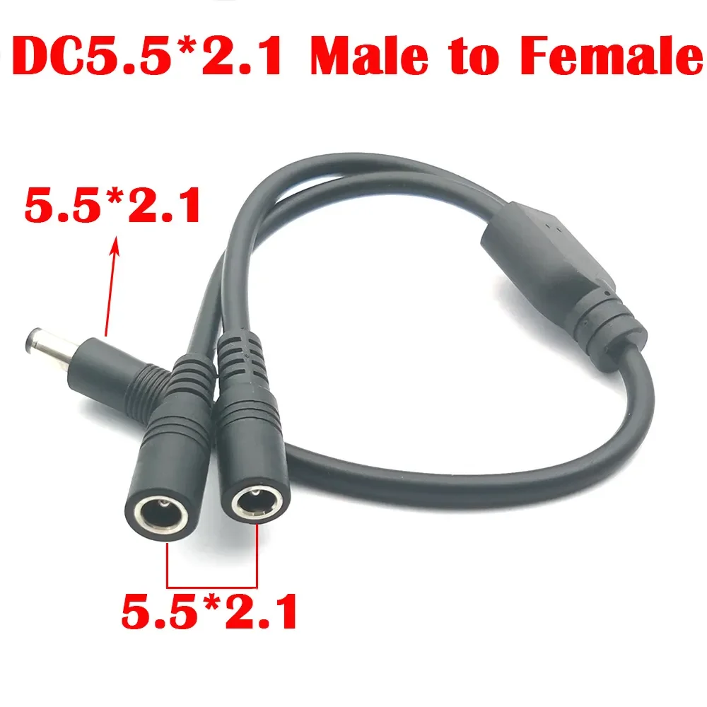 

5.5mm*2.1mm 1 Male to 2 Female Connector Plug DC 12V 10A Power Splitter Cable Copper Core Power Supply Adapter Charging Line