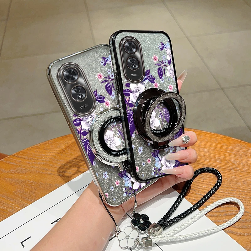 Purple Flowers Plating Bracelet Holder Phone Case Cover