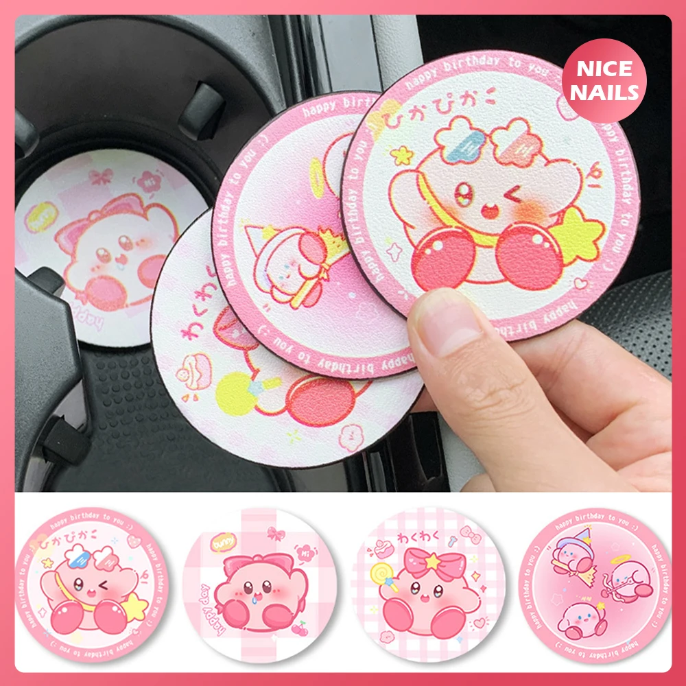 

2Pcs Kawaii Cartoon Car Sink Water Cup Anti Slip Mat Leather Car Coaster Water Cup Bottle Holder Car Mini Decoration Accessories