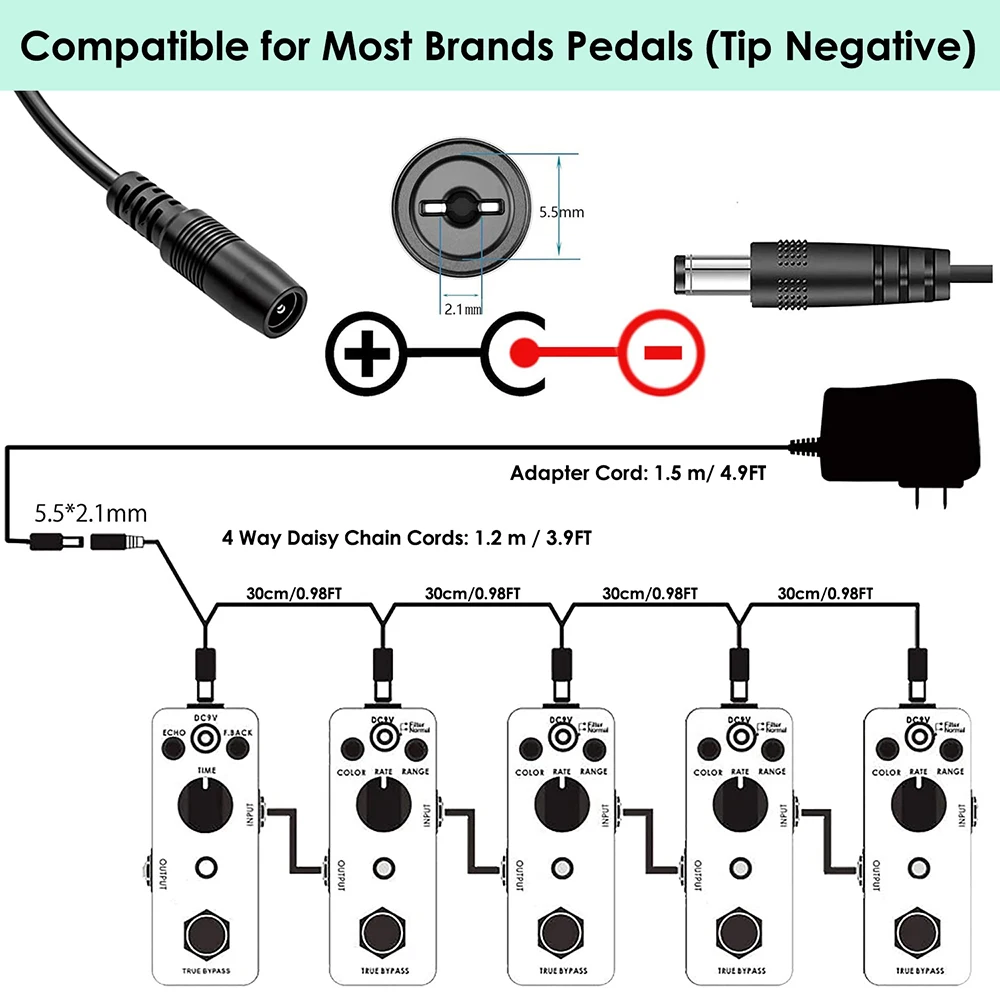 1.5 Meters Power Adapter DC 9V 800mAh Guitar Effect Pedal Adapter low-consumptio