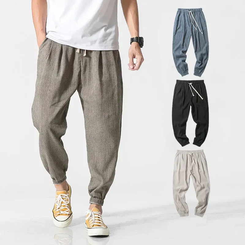 2024 Men's Summer Casual Elastic Waist Chinese Bloomers Harajuku Solid Color All-match Trousers Jogging Pants