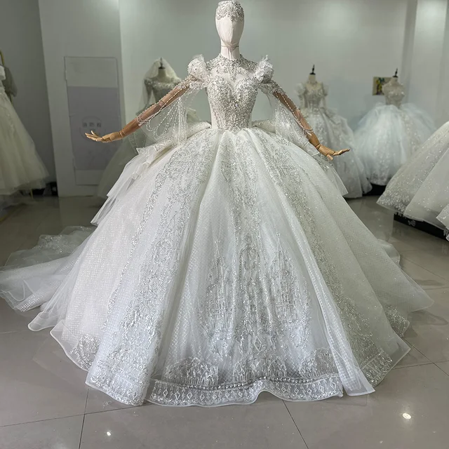 Jancember Luxury Factory Wholesale Wedding Dresses For Women Ball Gown Pearls Full Sleeves Backless vestidos de novia XS42 9