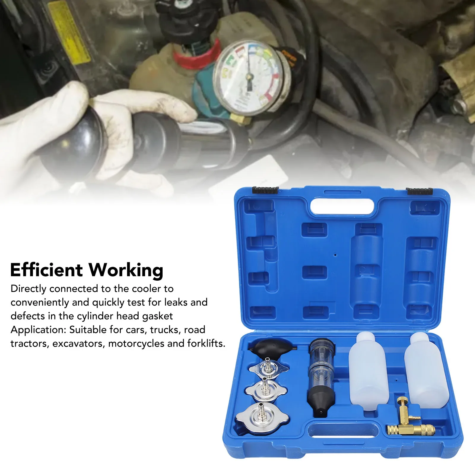 8PCS Combustion Leak Tester Kit CO2 Leak Detector for Cars Trucks Road Tractors Excavators Head Gasket Block Tool Set