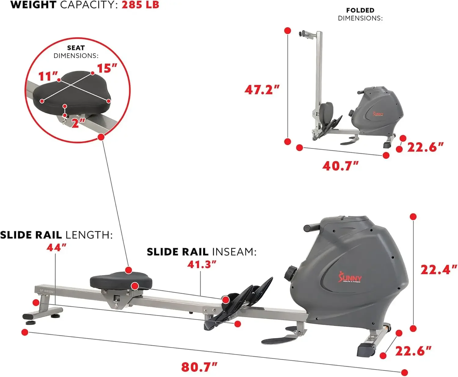 Health & Fitness Multi-Function Premium Magnetic Rowing Machine Bicep Curls Upward Rows Seated Rows