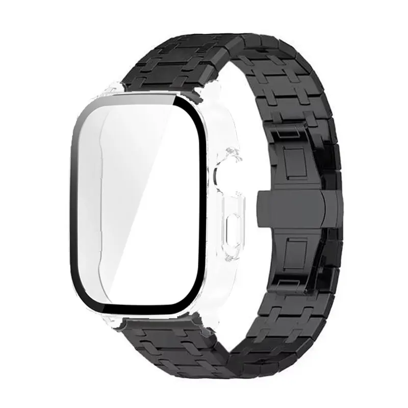 Premium Stainless Steel Band and Tempered Glass Protective Shell with Metal Bracelet Wristband