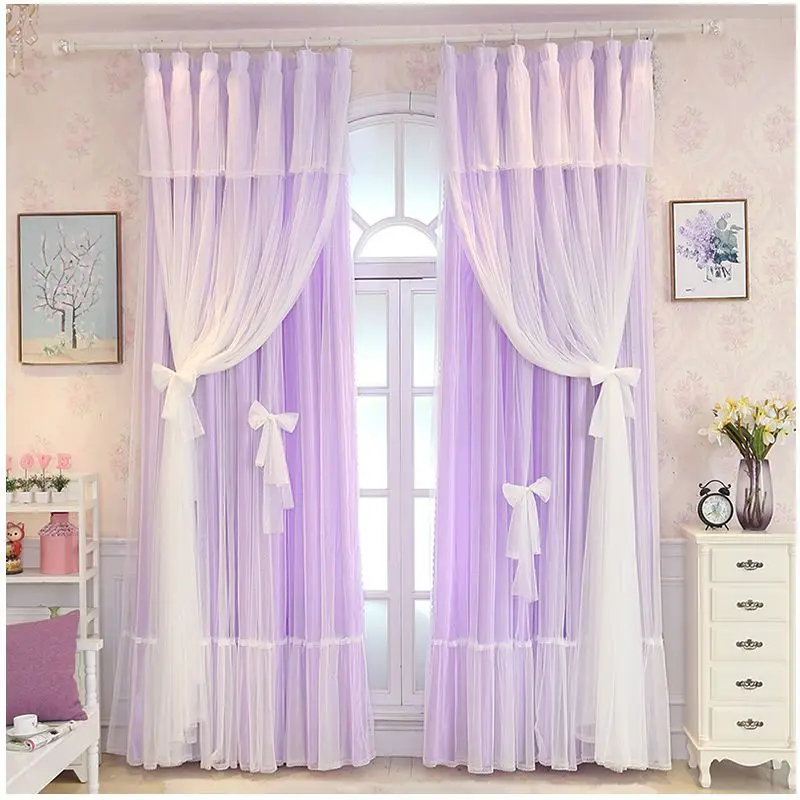 Simple Modern Solid Color Double-layer Curtain for Living Room Princess Style Semi Shade Curtain for Bedroom 5