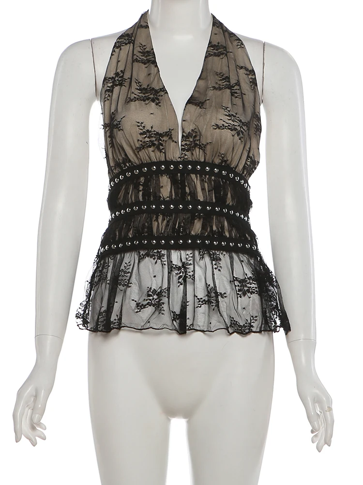 Women Halter Neck Lace Up Tank Top for Beach Vacation