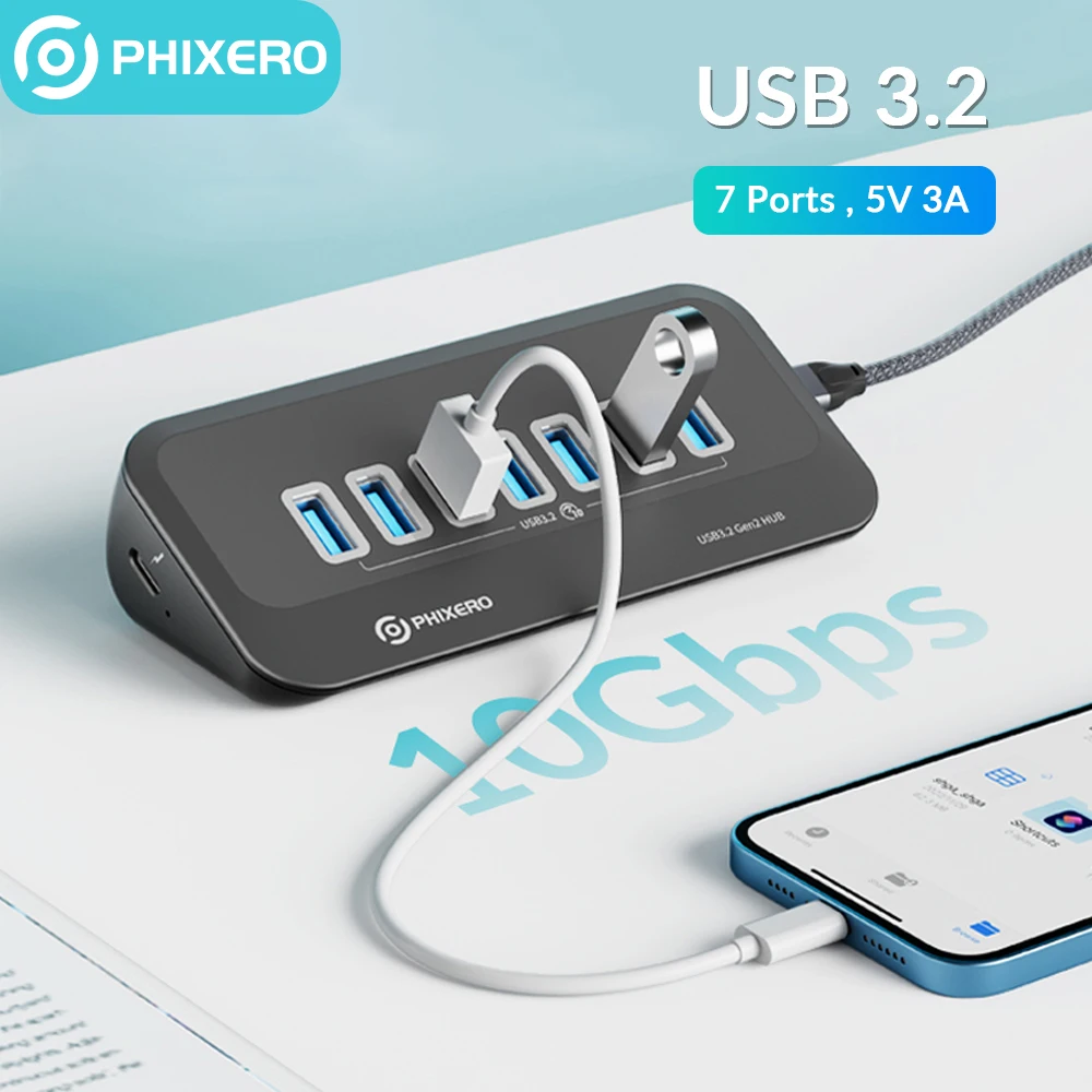 Phixero Usb 3.2 Docking Station Hub Tipo C 10Gbps Splitter Switch Dock Presa Multiporta Usb-A Gen2 Per Surface Mac Laptop 3.0