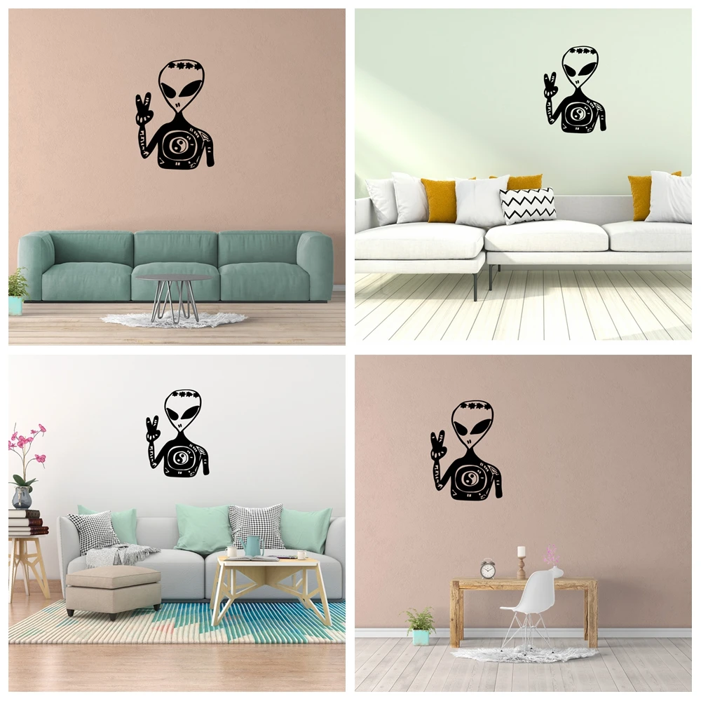 

1 pc Creative Alien Decorated with Tai Chi motifs wallSticker Vinyl Art Home Decor For Rooms Background Wall Art Drop Shipping