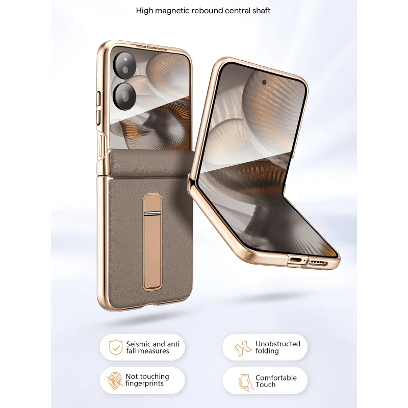 Luxury Leather Flip Case with Auto-Rebound Hinge and Moisture-Proof Plated Finish