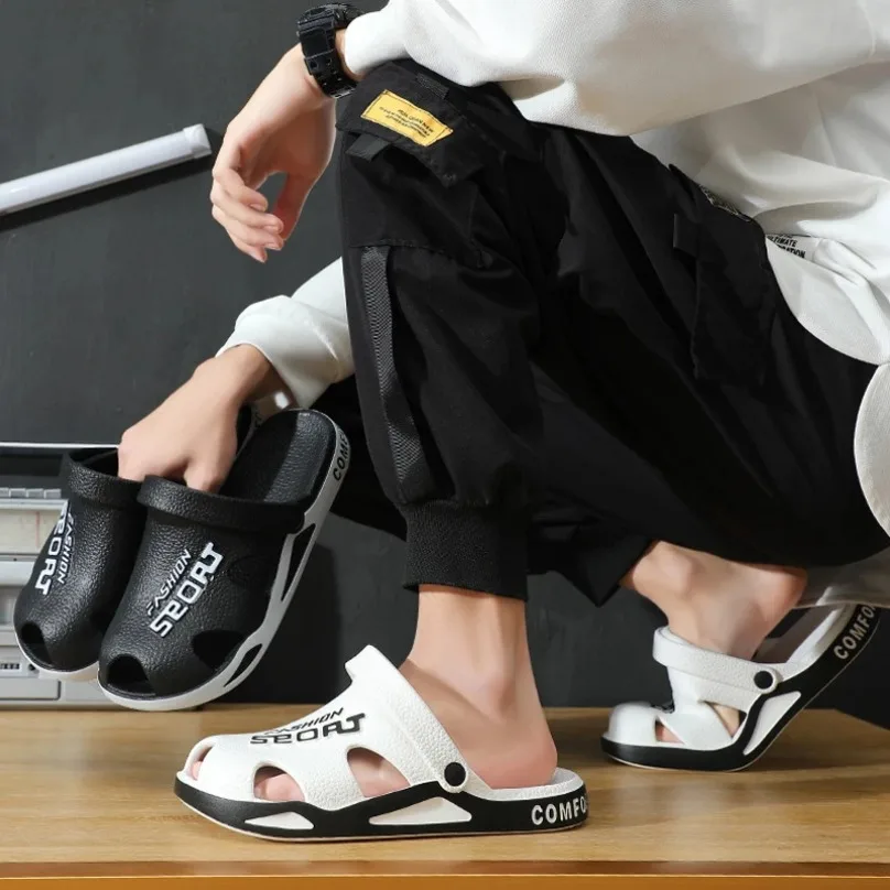 Men Slippers Cloud Clog Slides Flip Flops Male Thick Flat Platform Non Slip Hole Summer Eva Sandals Indoor Beach House shoes