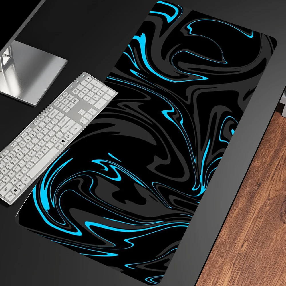 Extra Large Rubber Mouse Pad Blue and Black Marble Swirl Texture