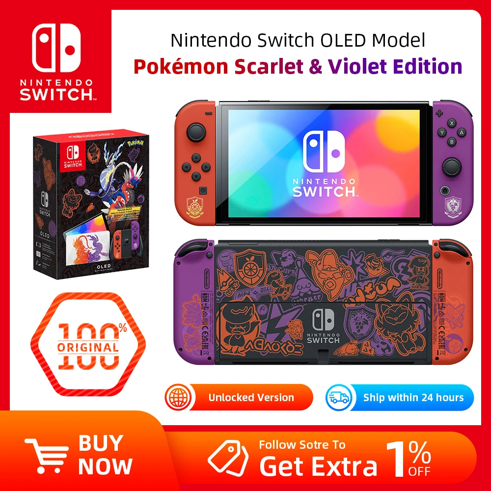 Consola Nintendo Switch Pokemon Scarlet & Violet Edition OLED, pantalla