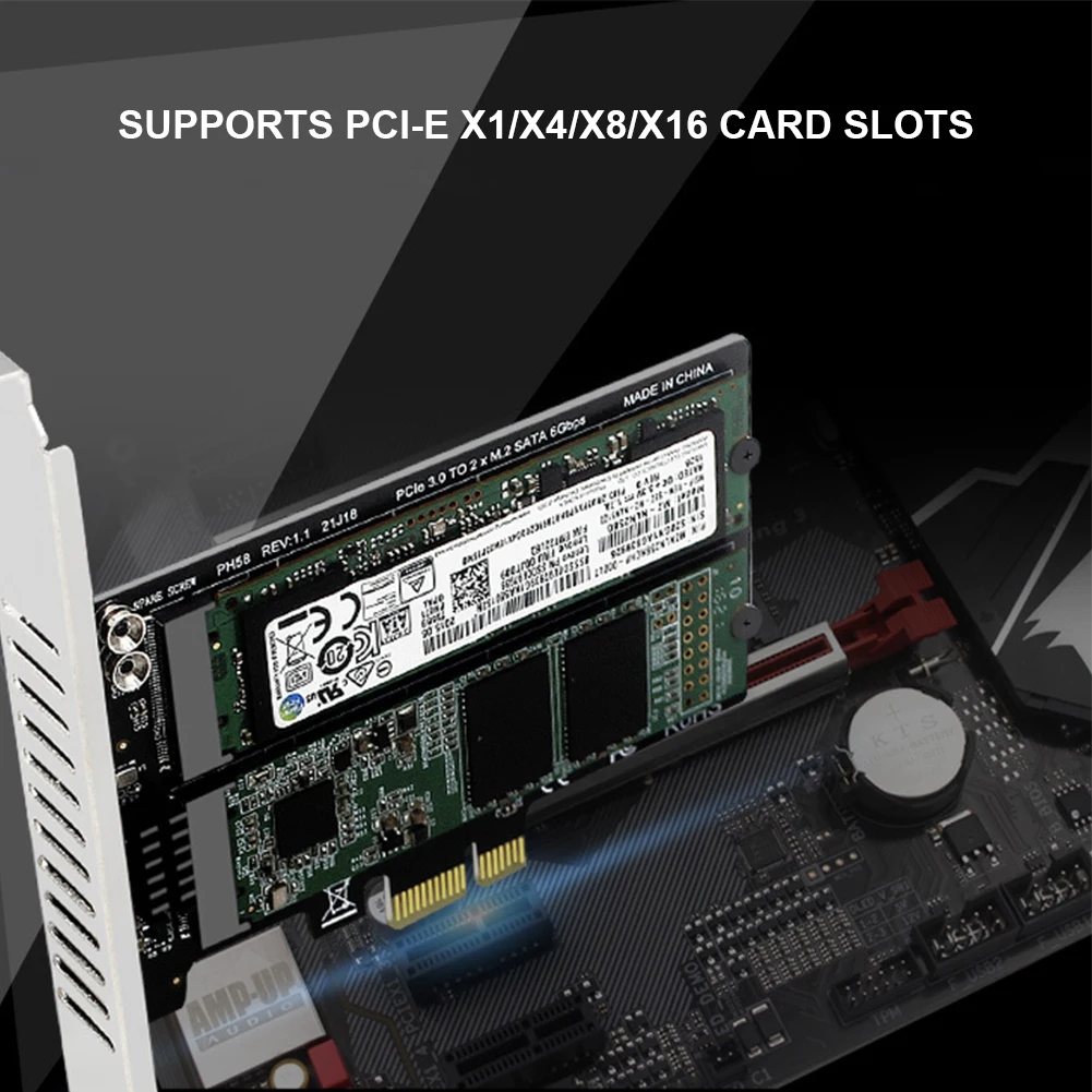 

Плата-адаптер M.2 SATA-PCIE Dual-Disk Array Card Double Disc M2 SATA Расширенная плата RAID, поддержка M.2 SSD 2230/42/60/80