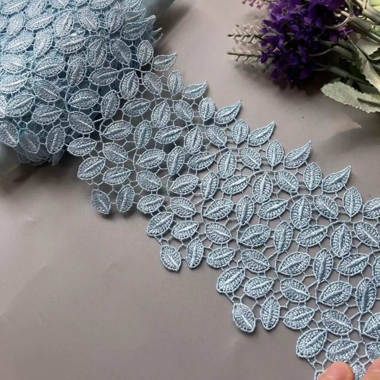 1 yard 11cm Blue Leaf Polyester Pearl Flower Embroidered Lace Trim Ribbon Fabric Handmade DIY Wedding Sewing Supplies Craft