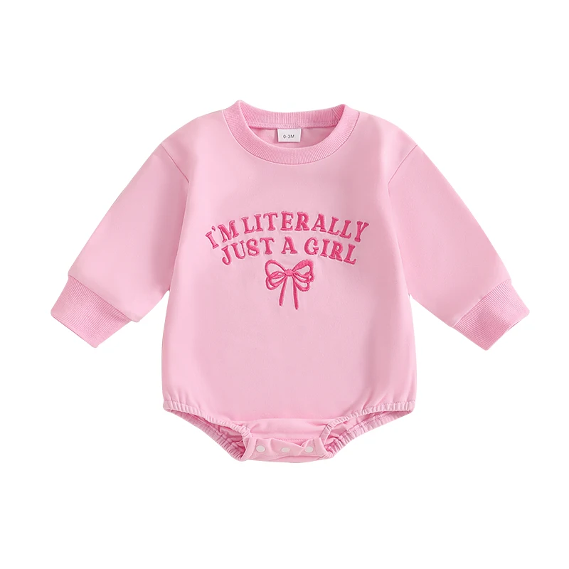  소녀 용수철 가을 옷 자수, 나는 문자 그대로의 소녀 버블 롬퍼 맨투맨, 긴 소..