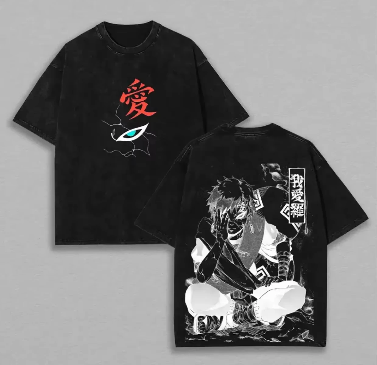 Gaara T-Shirt Naruto Manga Tee Vintage Washed Retro Anime Harajuku Streetwear Herren Grafik-Kleidung Top Mode 2026 Sommer Neu
