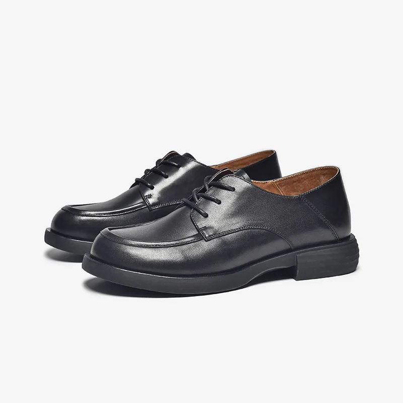 

Casual Shoes Women Calfskin Leather Round Toe Flats with Lace-Up Design Spring Ladies Derby Shoes Handmade AC2002