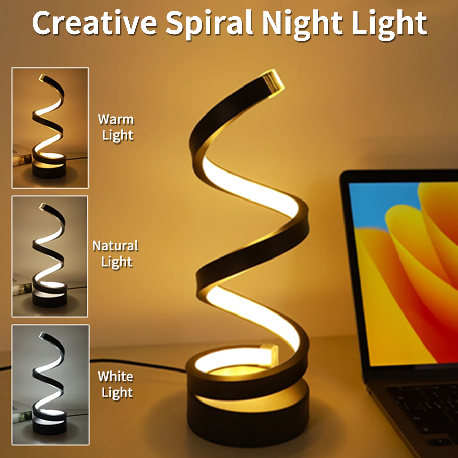 USB Creative Novelty Lighting Spiral LED Table Lamp Dimmable 3 Colors Night Light for Living Room Office Bedroom Ambient Decor