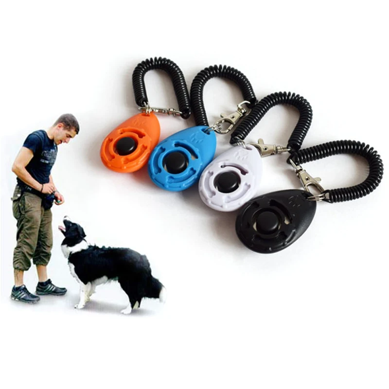Dog Training Clicker Pet Cat Plastic New Dogs Click Trainer Aid Tools Adjustable Wrist Strap Sound Key Chain Dog Supplies 4Color