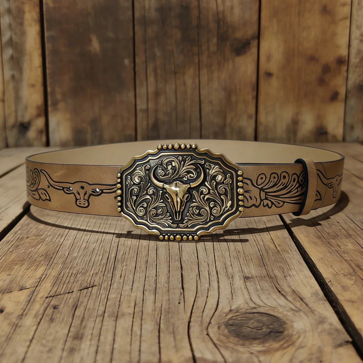 Plus Size Unisex Western PU Leather Vintage Belt with Bull Decoration and Horse Buckle